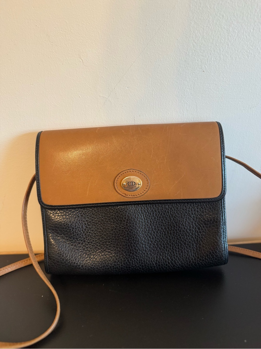 Dior Two-Tone Leather Crossbody in Black and Tan